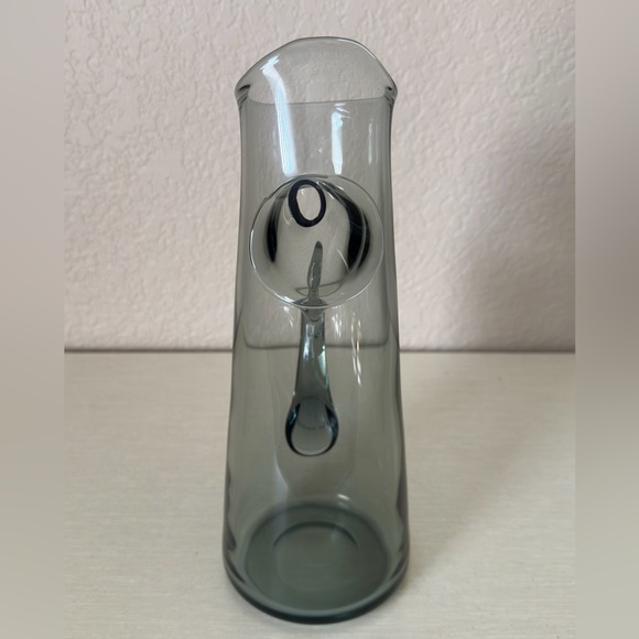 Blown Art Glass Cocktail Martini Pitcher Smoke Gray Applied Handle Spout 11.5” - Picture 5 of 13